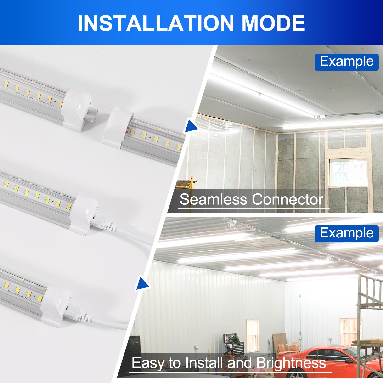 V-shaped design LED shop light for garage use