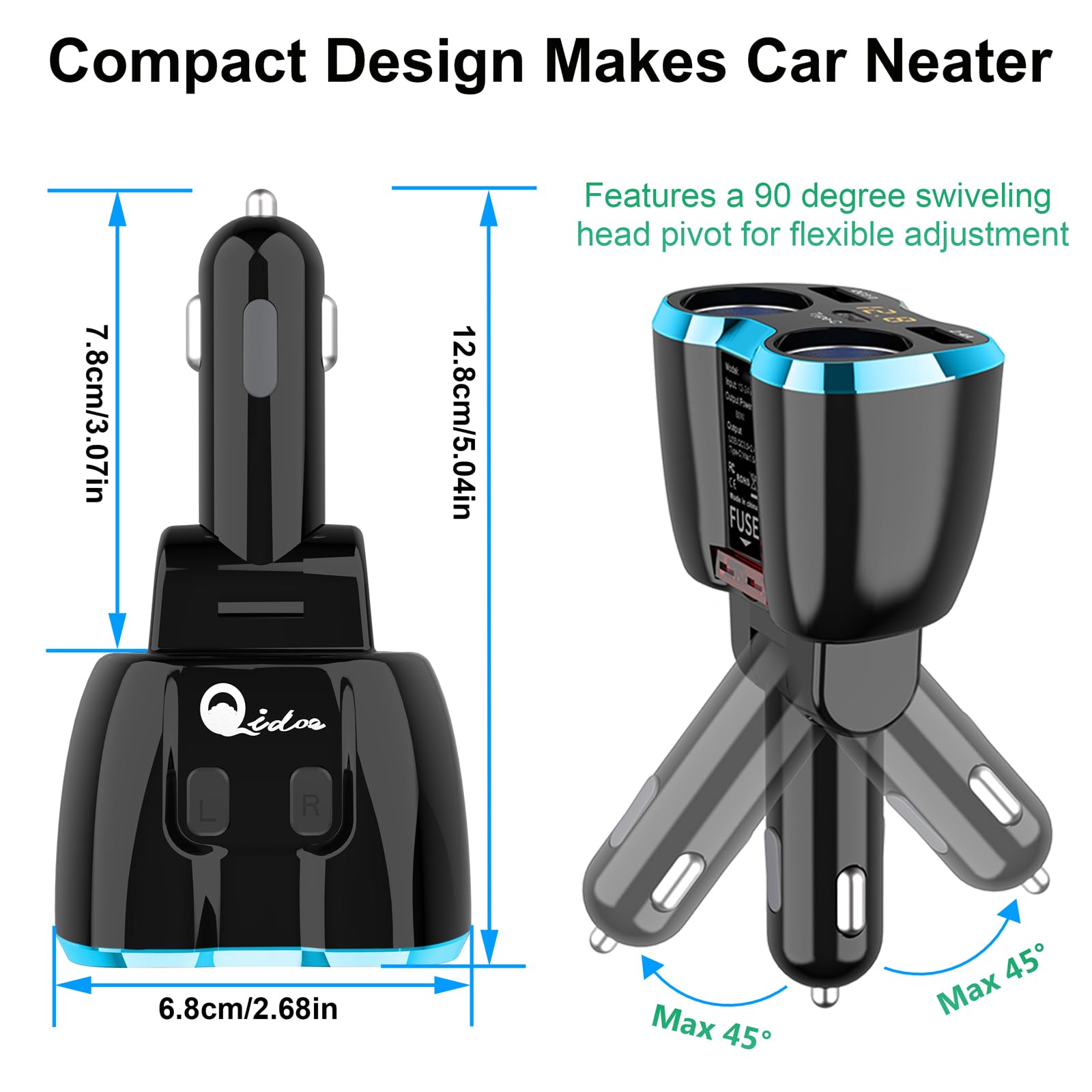 Two 12V and 24V sockets on power outlet splitter