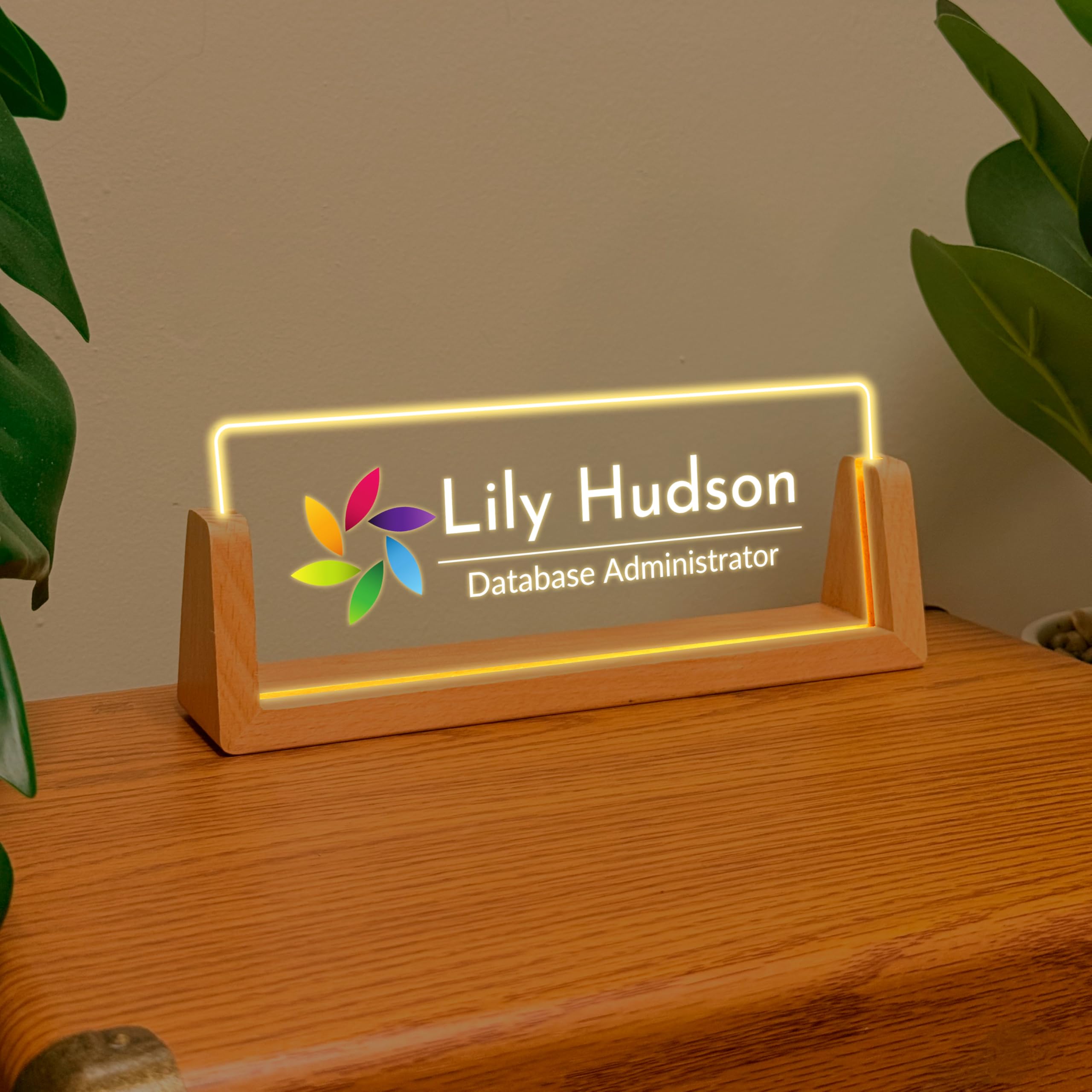 LED wooden desk sign 8x3 inch with personalized text