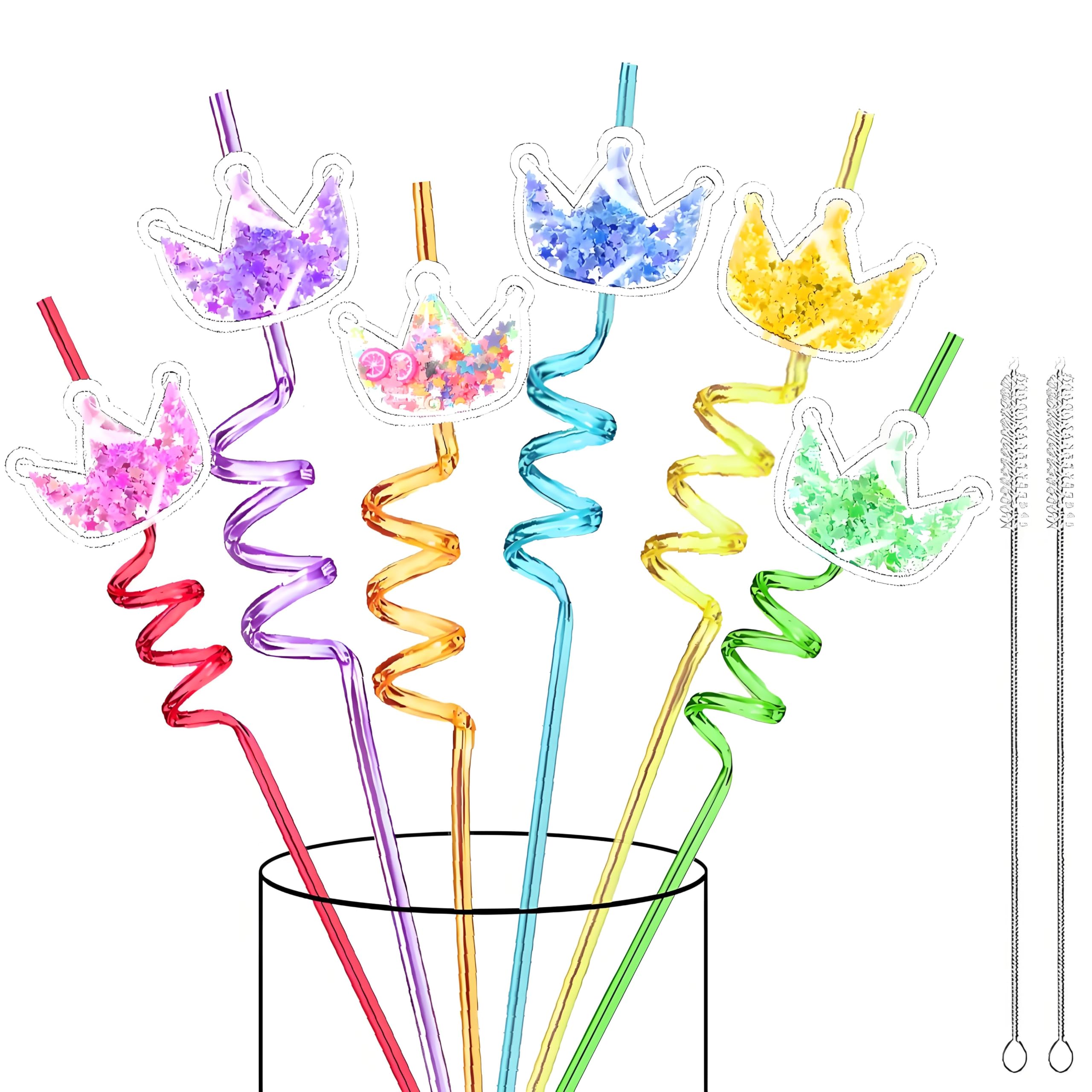 LEDUO 24Pcs glitter princess crown straw set with color options