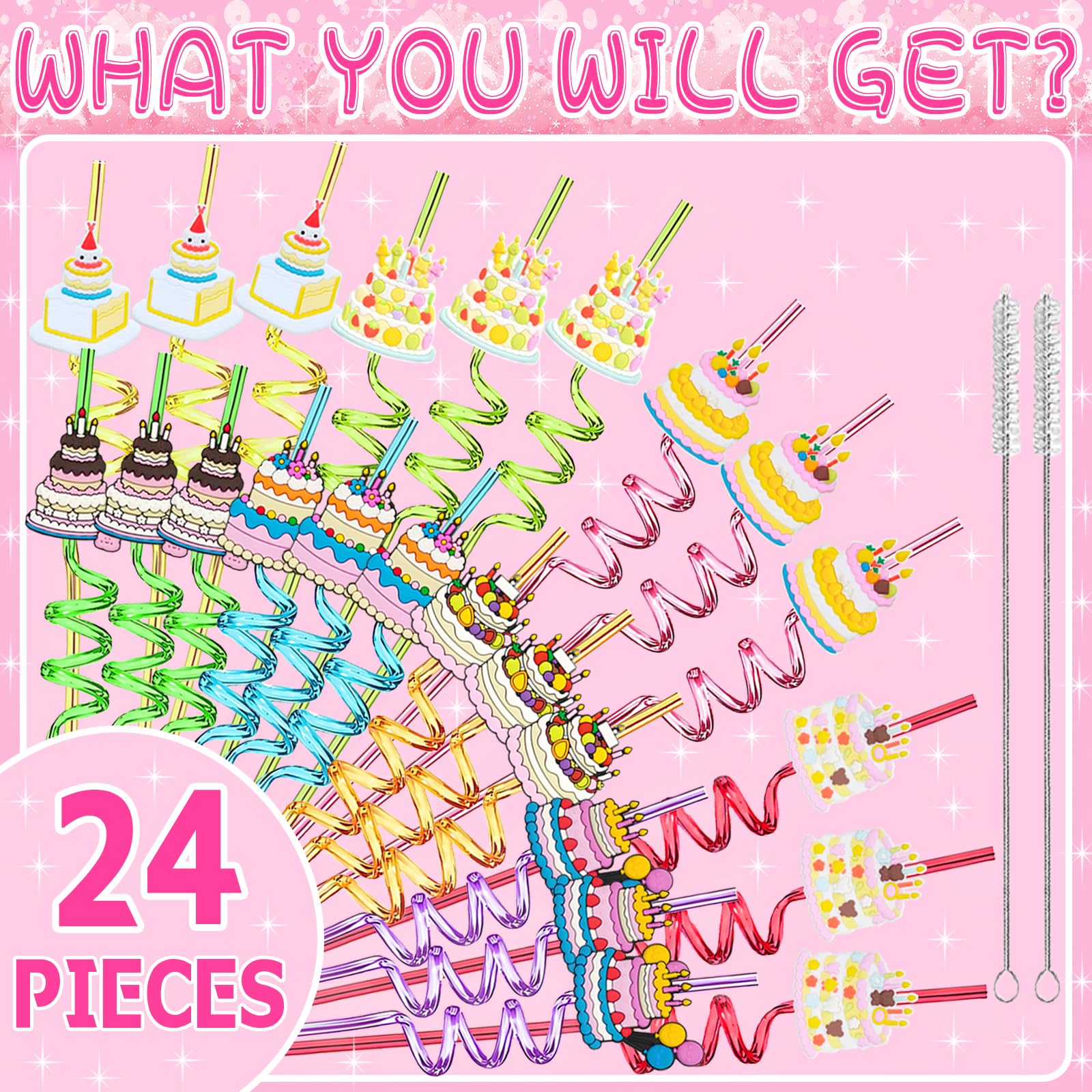 Colorful plastic straws for drinks LEDUO 24Pcs