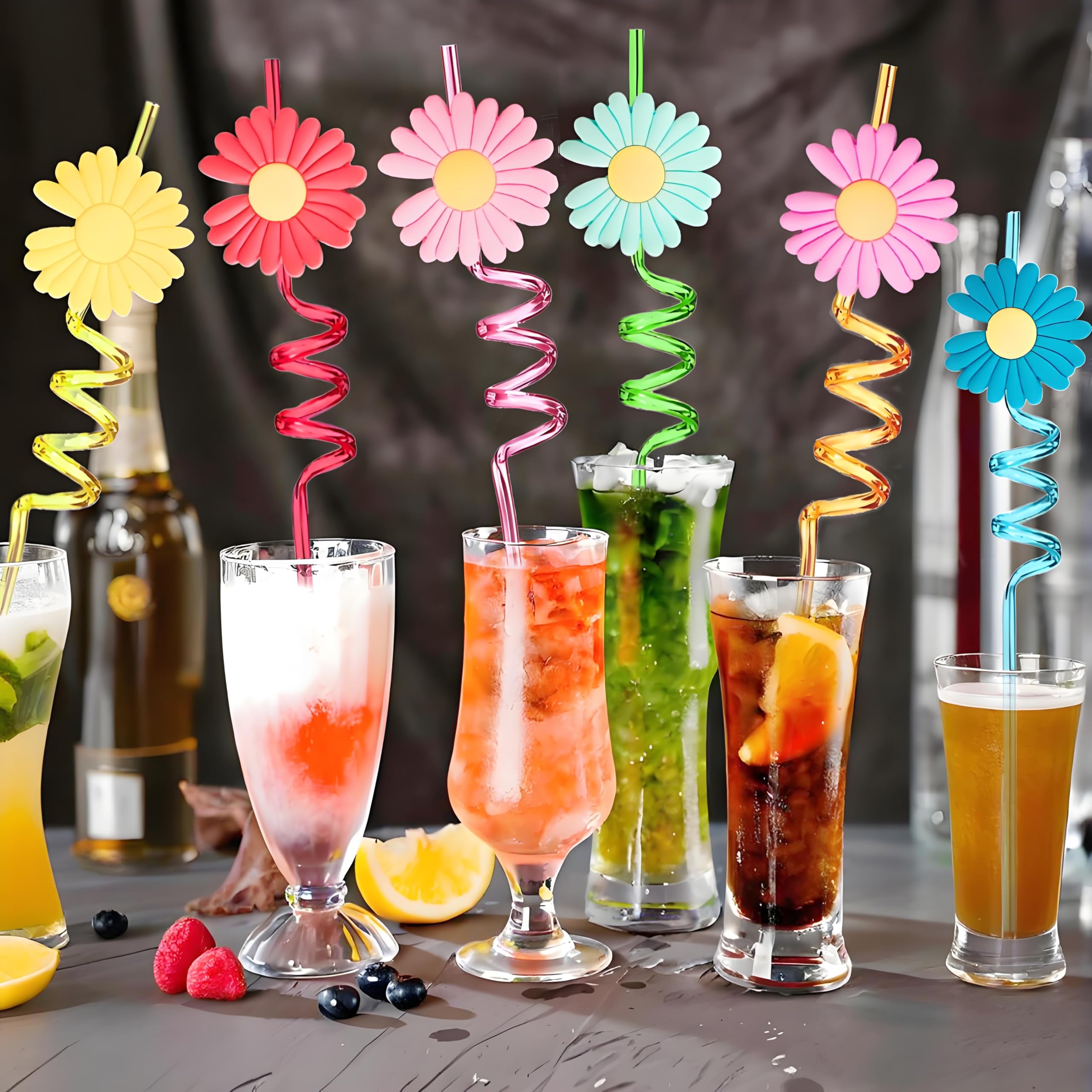 10.5 inch long 0.25 inch diameter daisy straws for various glasses