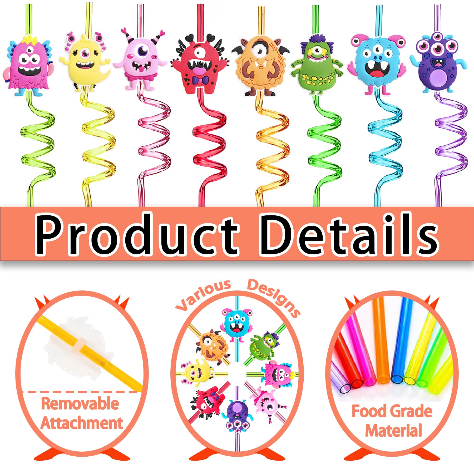 Monster theme party supplies straw set for birthdays