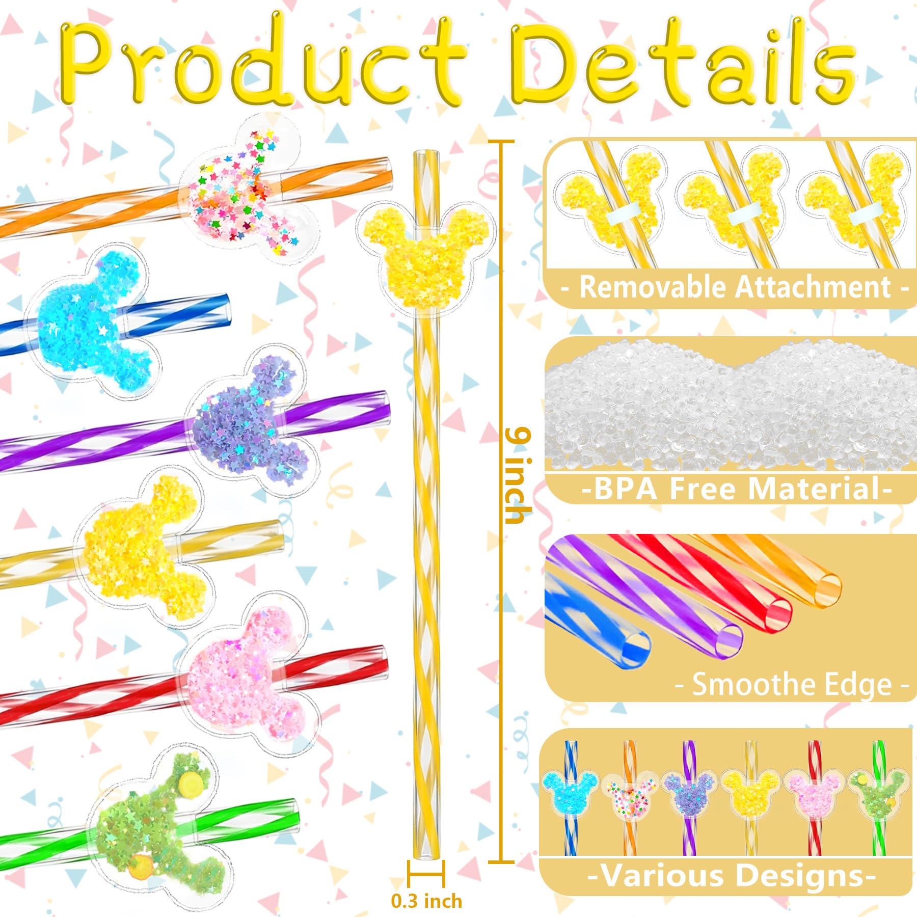 Six sparkle mouse ear toppers included with straws image