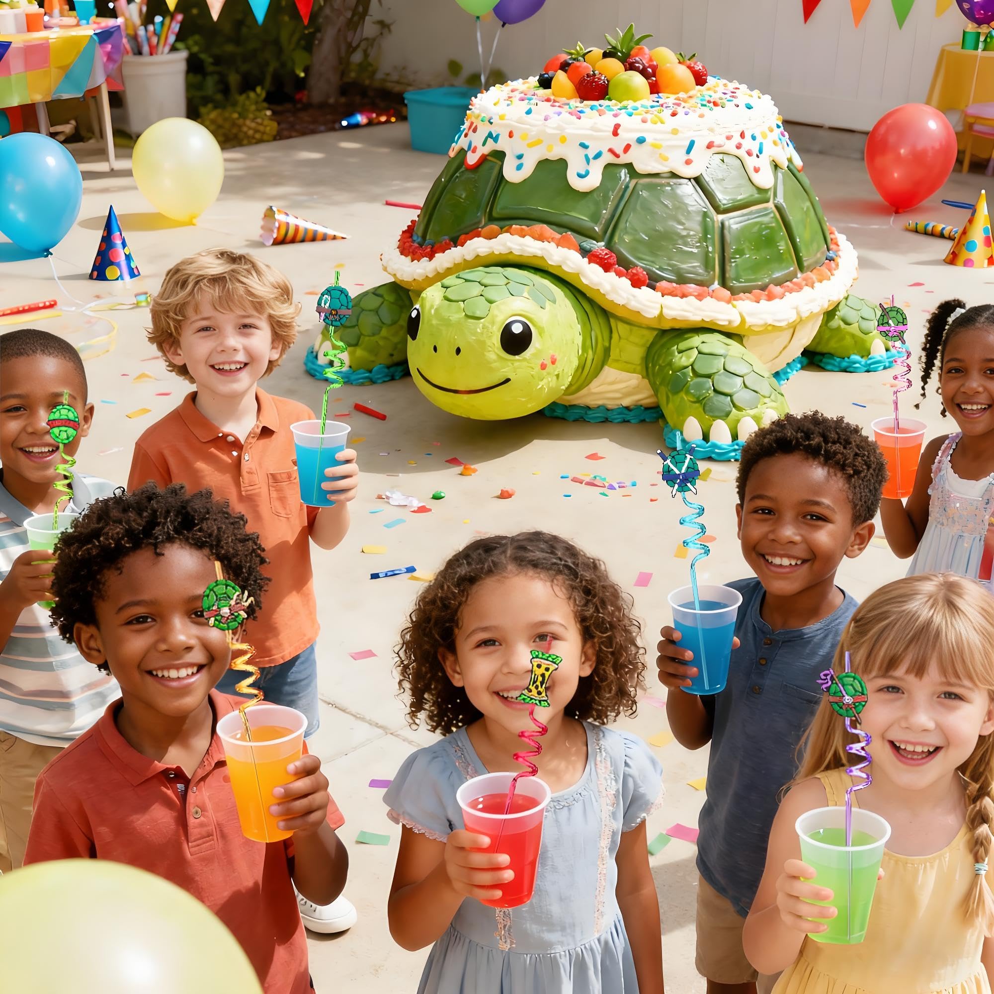 Turtle shell attachment straw for ninja turtle party