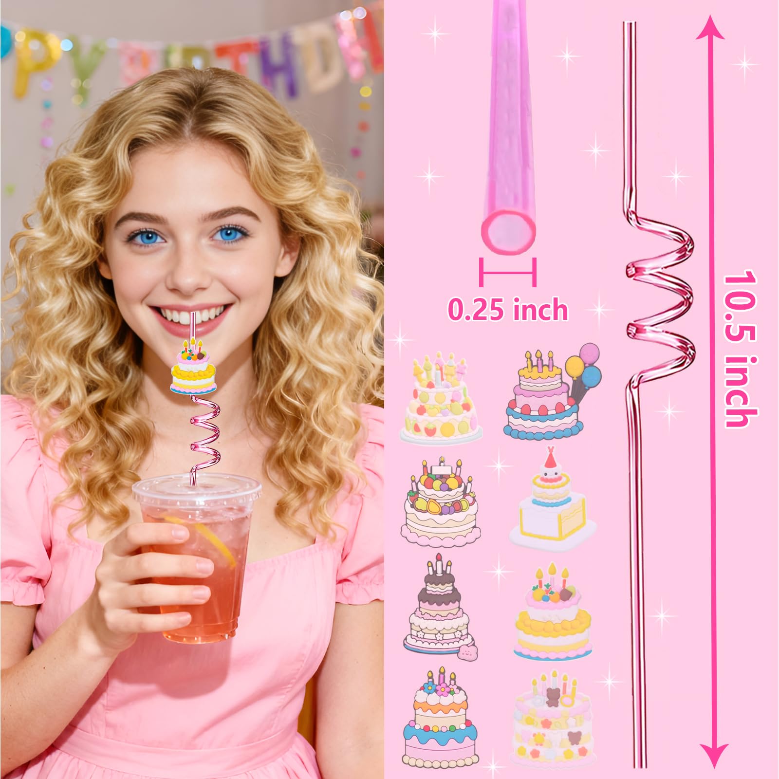 Reusable birthday straws for kids LEDUO 24pcs