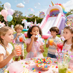 Reusable unicorn drinking straws with rainbow designs