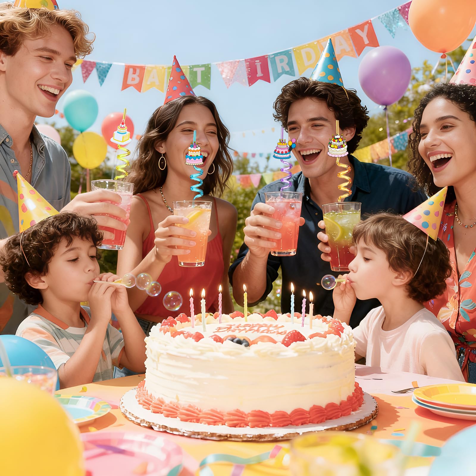 LEDUO straws with removable toppers for party decorations