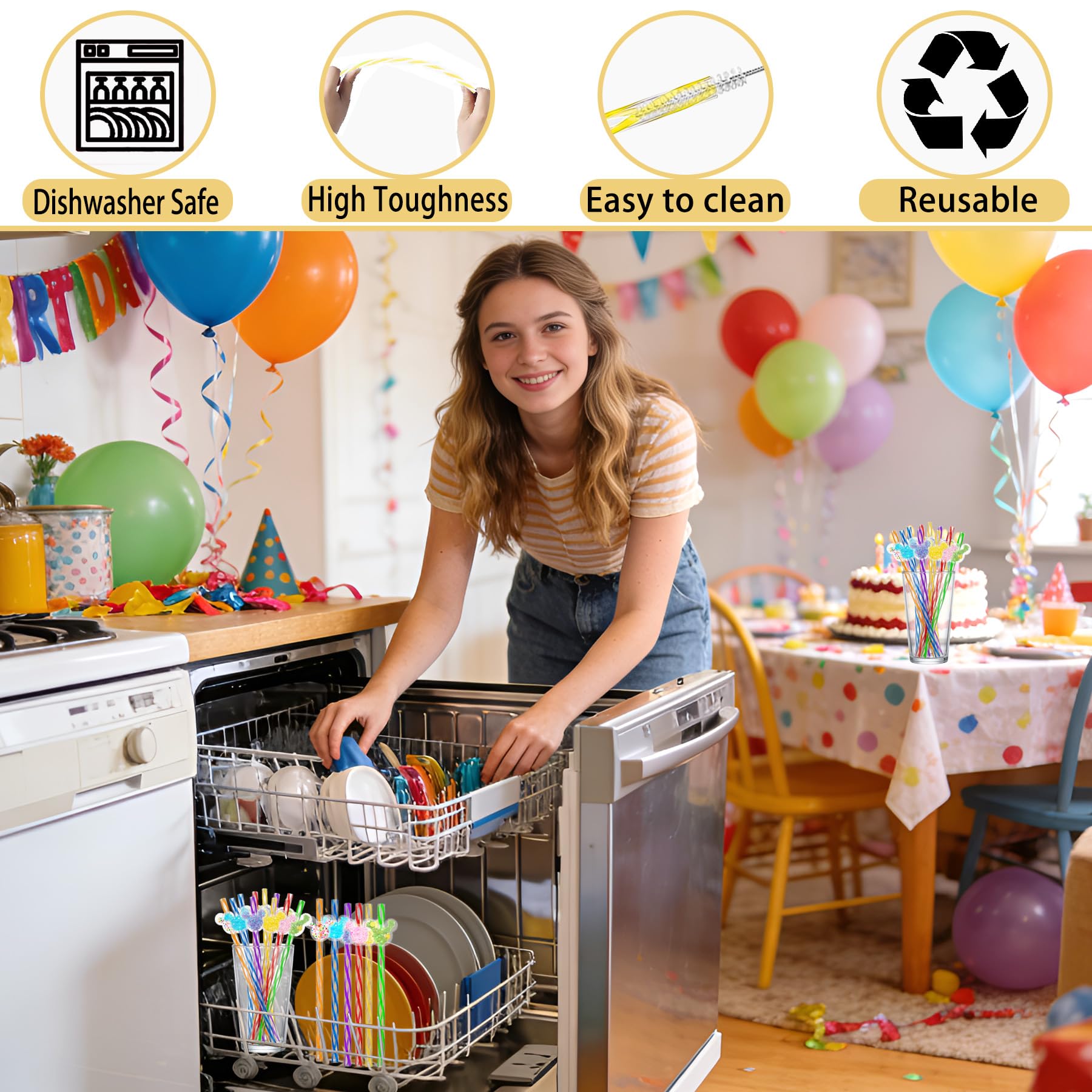 Eight two-tone stripe colors shown for LEDUO straws image