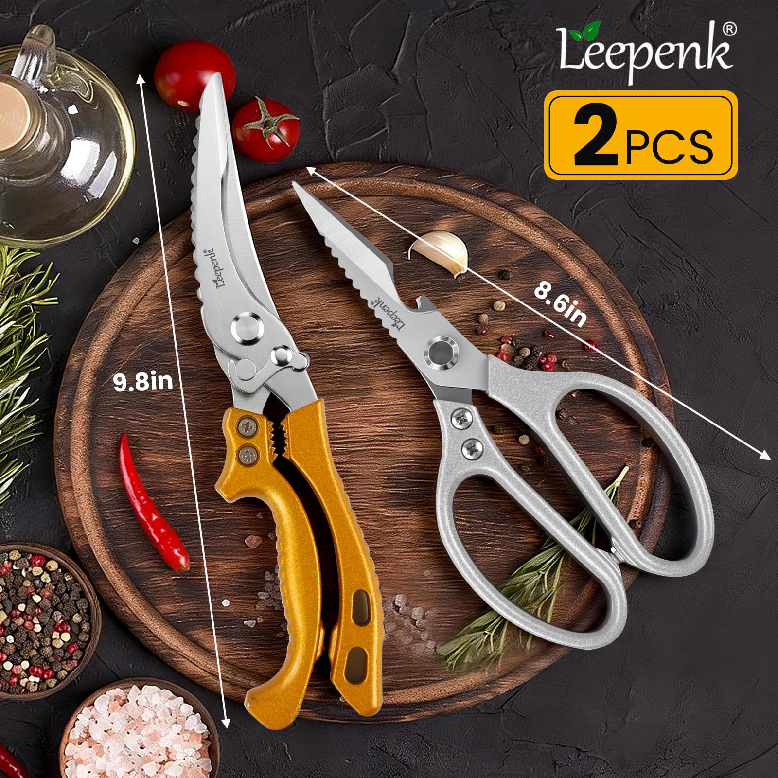 LEEPENK heavy duty poultry scissors stainless steel blades close up