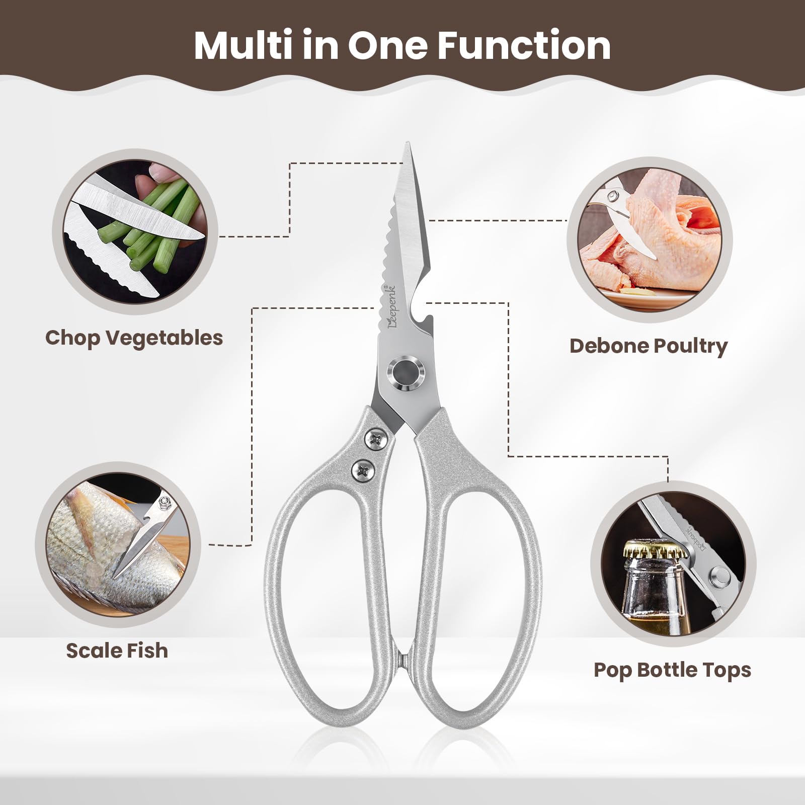 LEEPENK all purpose kitchen scissors non slip handle detail