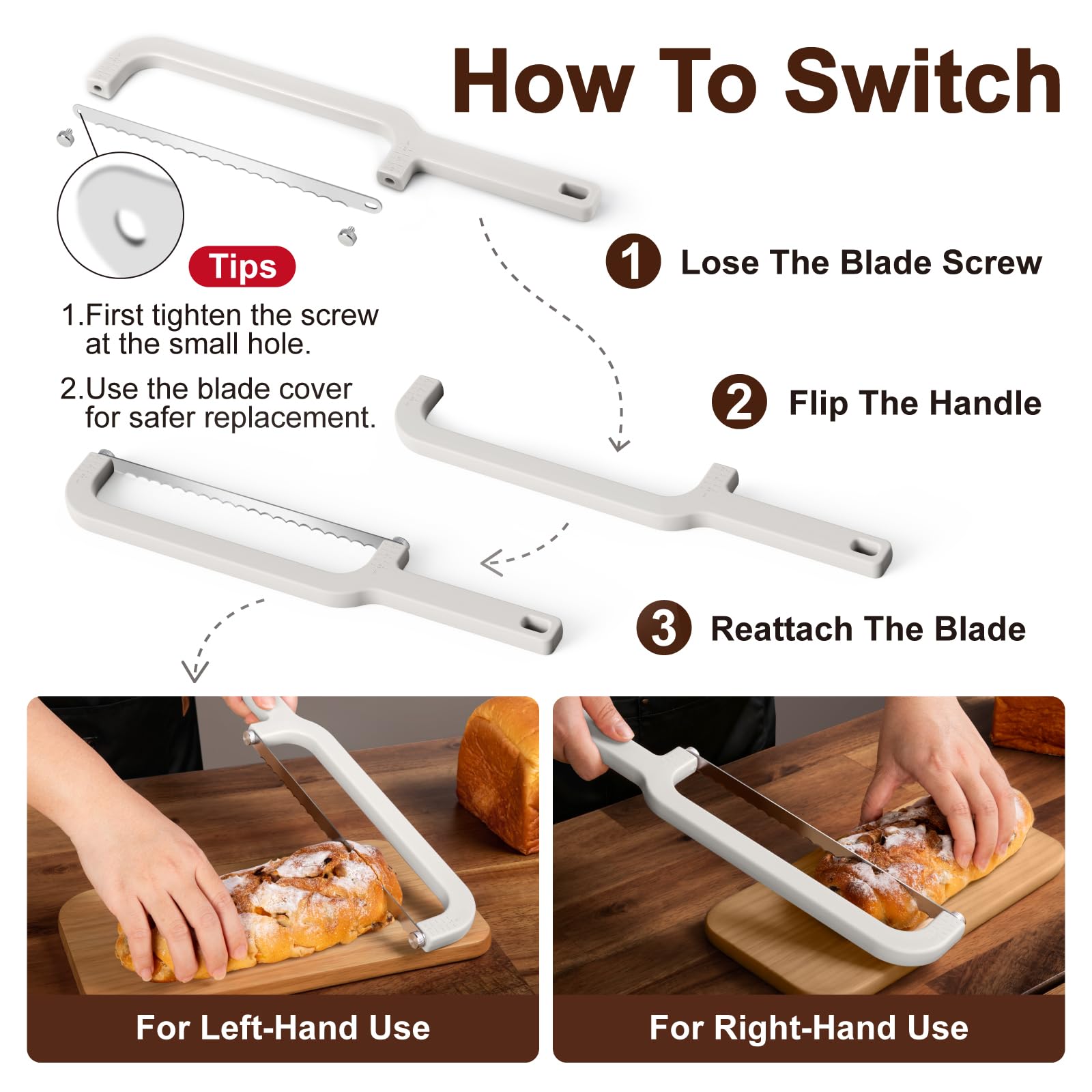 Versatile bread bow knife for homemade loaf and baguettes