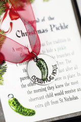 Laser engraved stainless steel ornament with green pickle charm