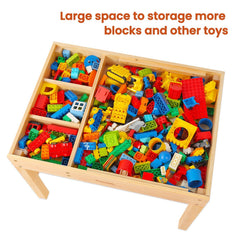 Three plus one storage compartments beside the Lego board