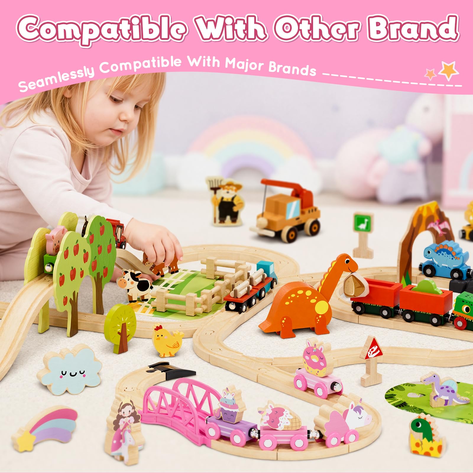 FSC-certified wood unicorn train set by Lehoo Castle