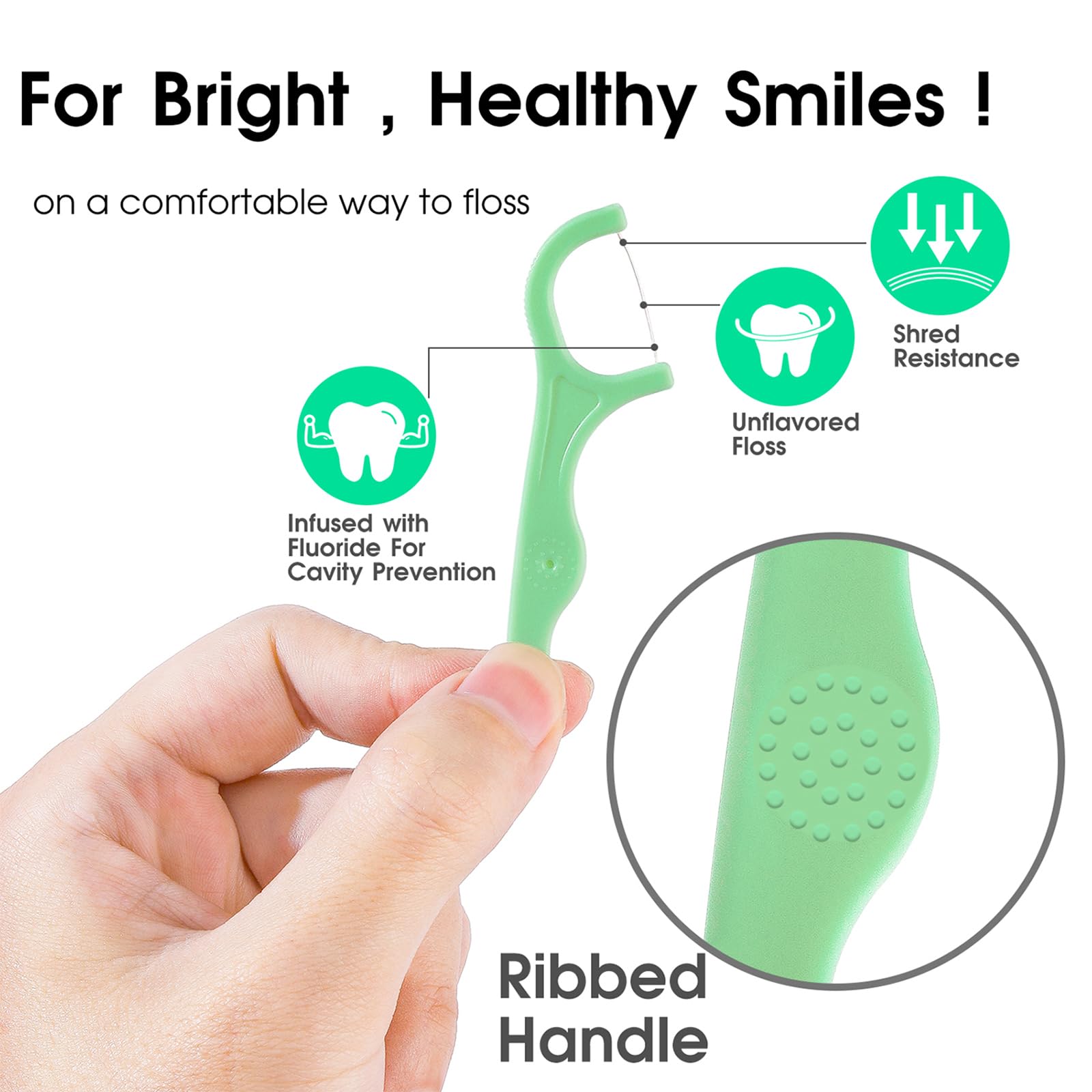 Ergonomic anti-slip handle floss picks close up