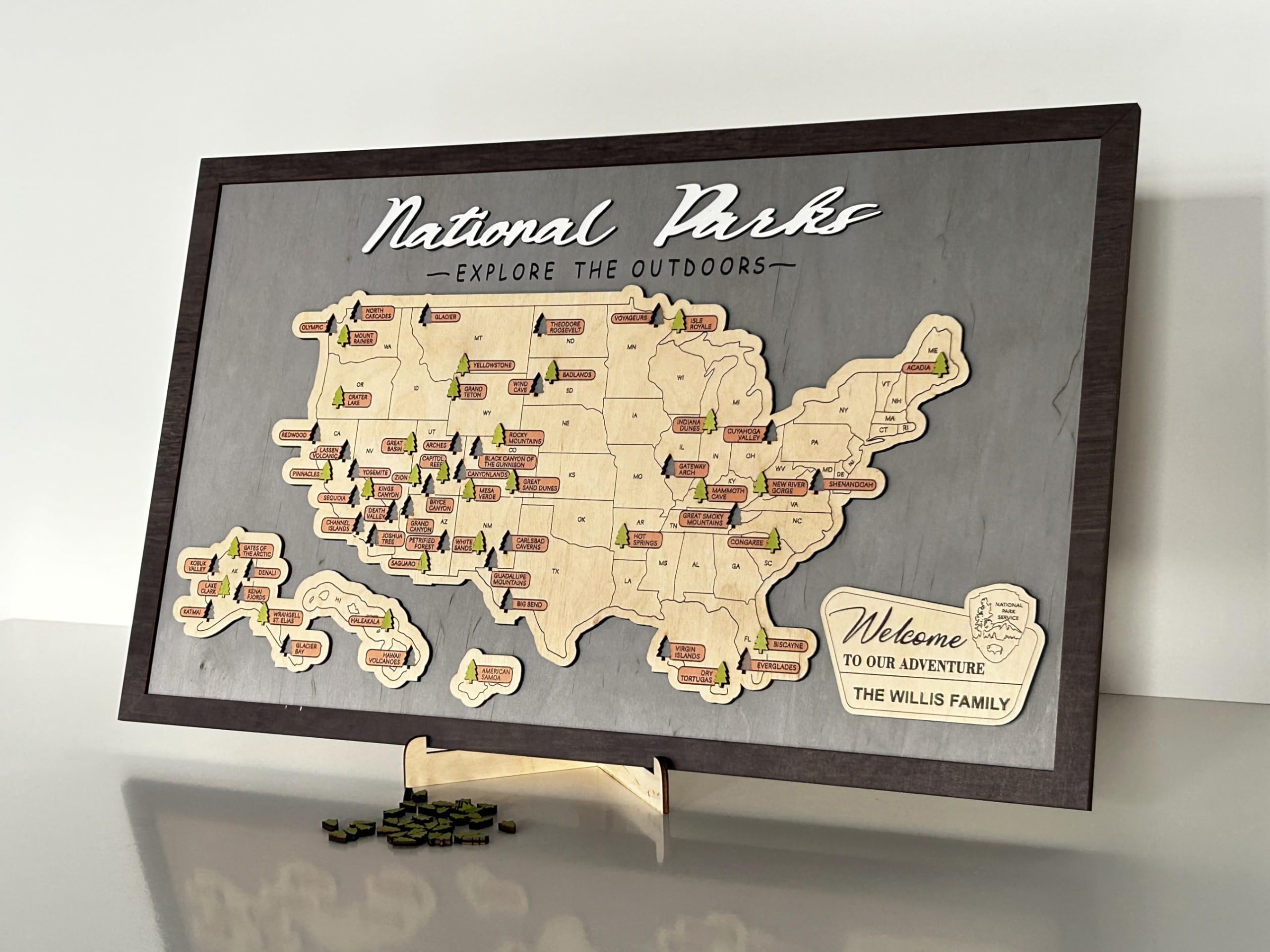 National Parks travel map wooden design Lemap US