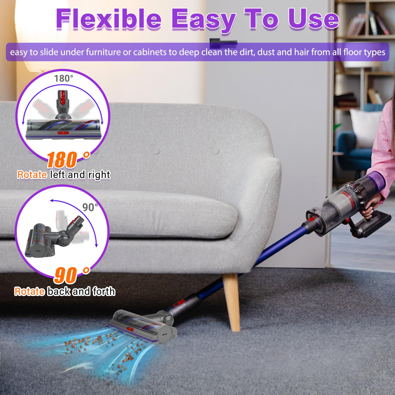 Head with adjustable airflow switch for Dyson compatibility
