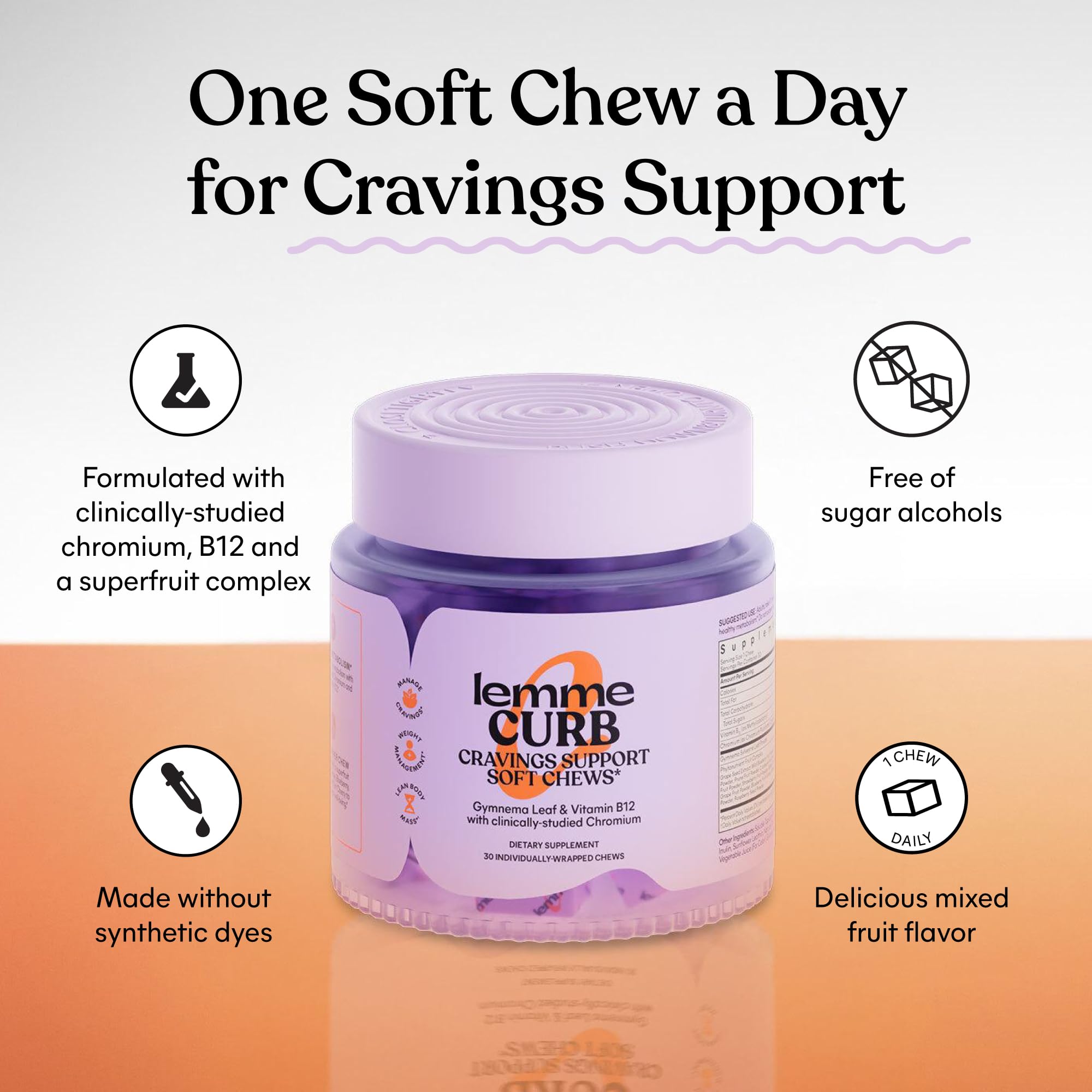 Lemme curb cravings soft chews bottle side view