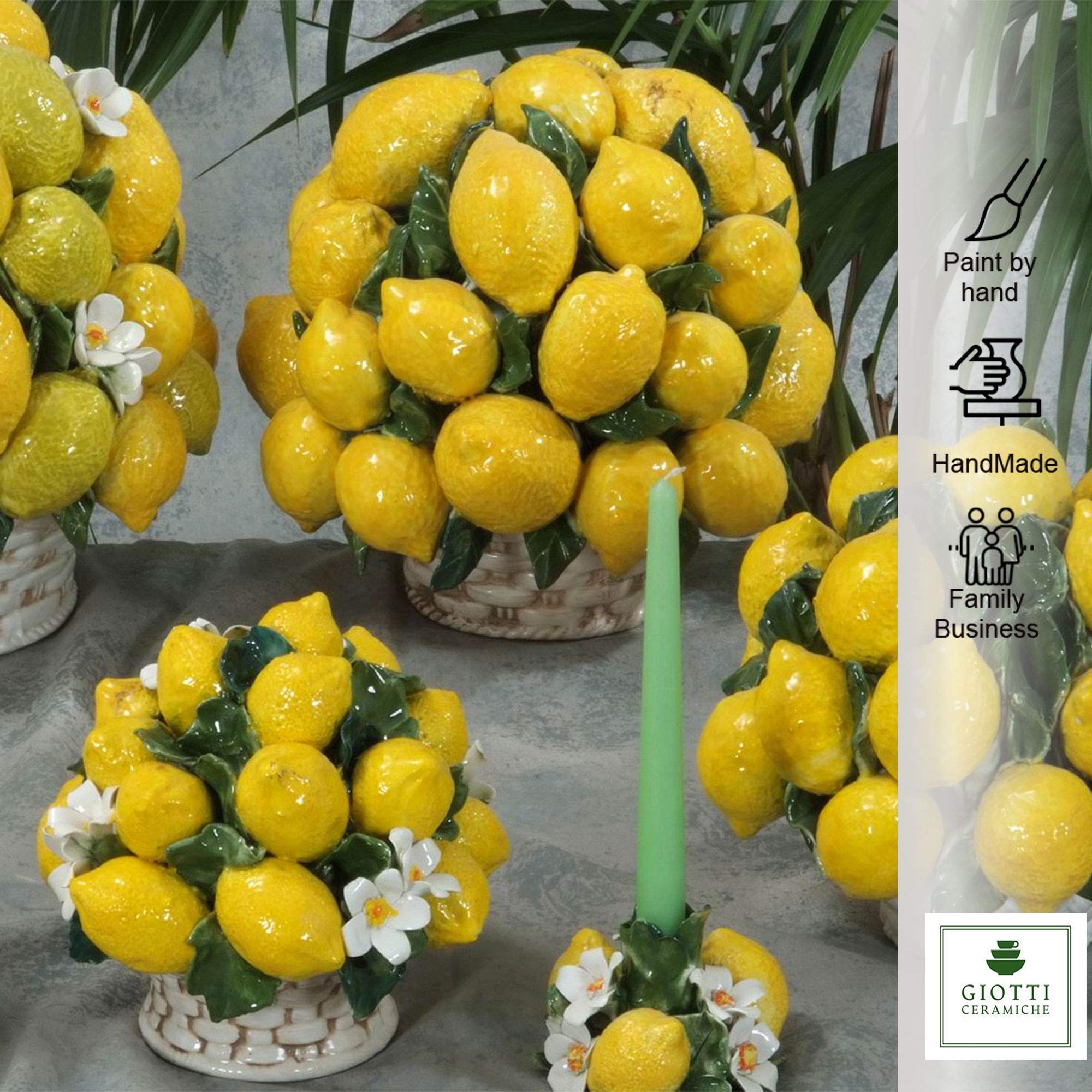 Maiolica fruit accents on dining room centerpiece