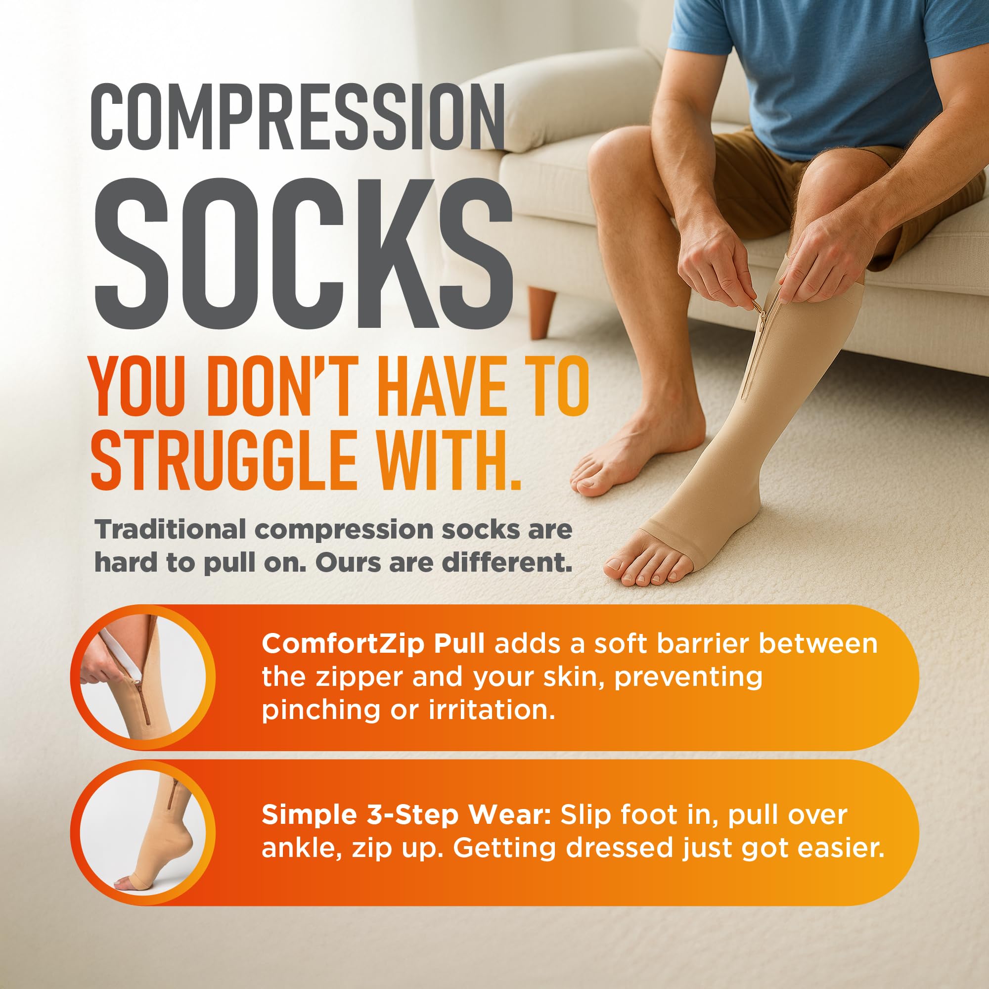 Open toe zipper compression socks for women and men