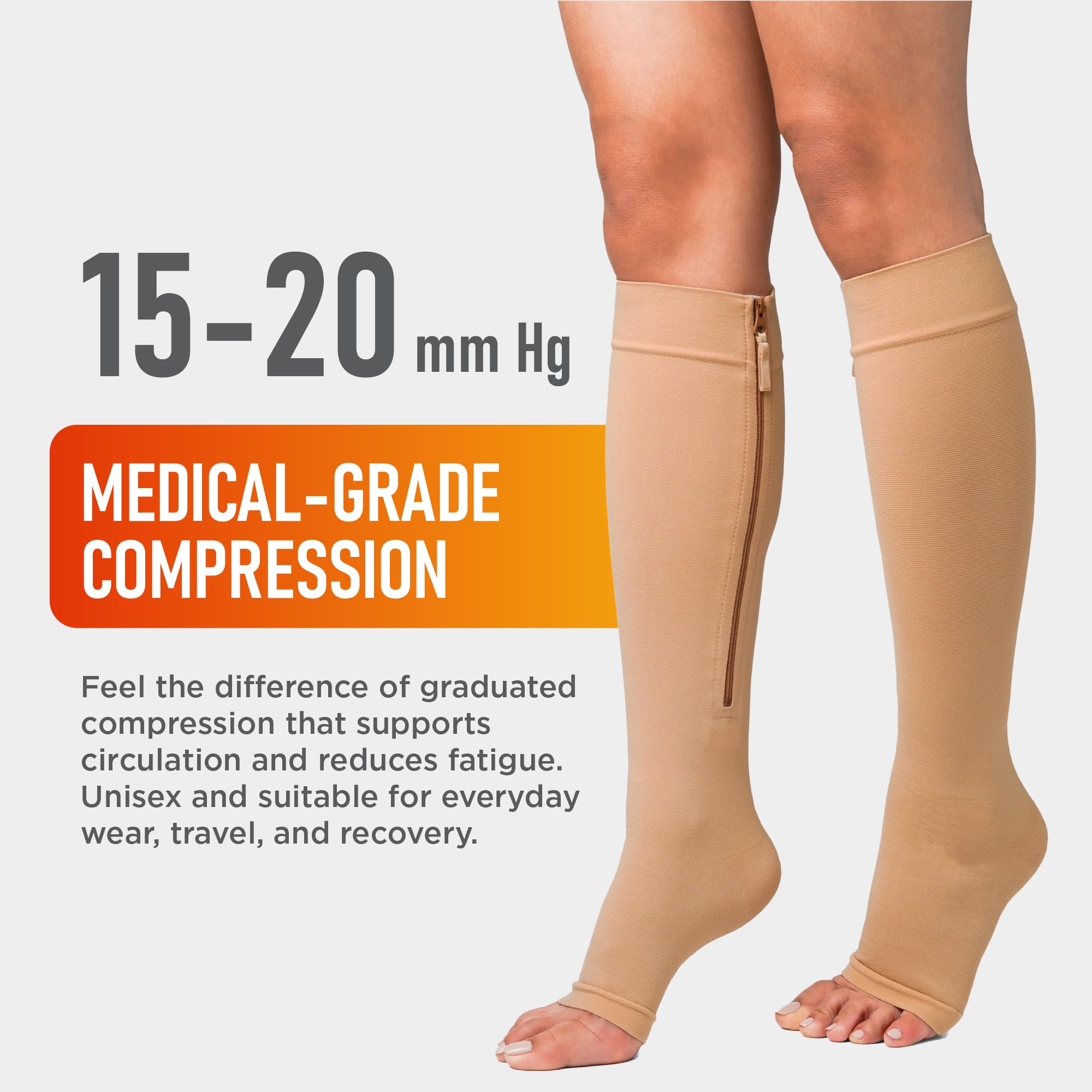Short petite length zipper compression socks