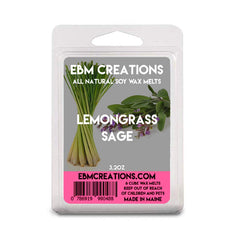 Lemongrass Sage soy wax melts in a 6 cube clamshell packaging