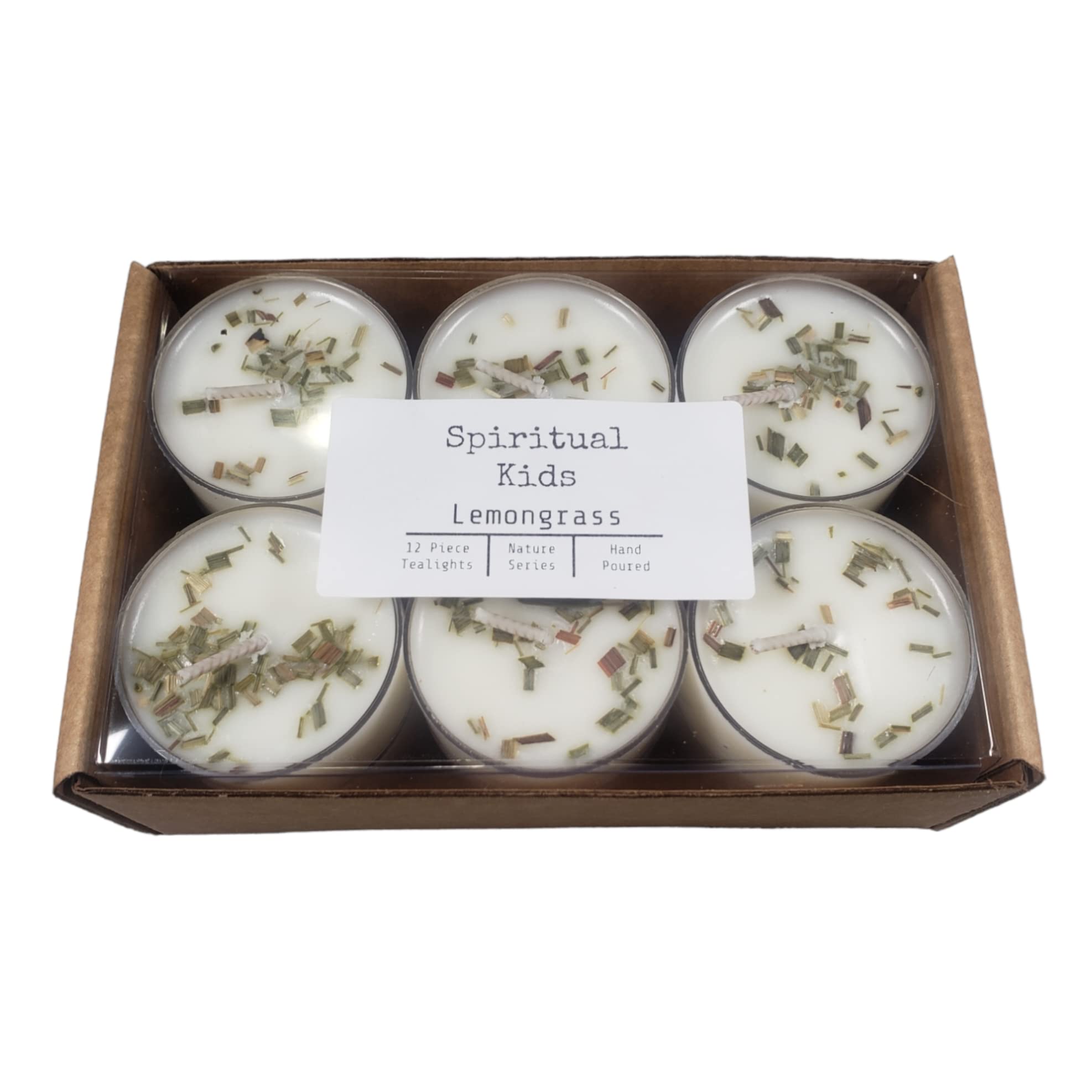 Lemongrass scented soy wax tealights 12ct hand poured with dried lavender