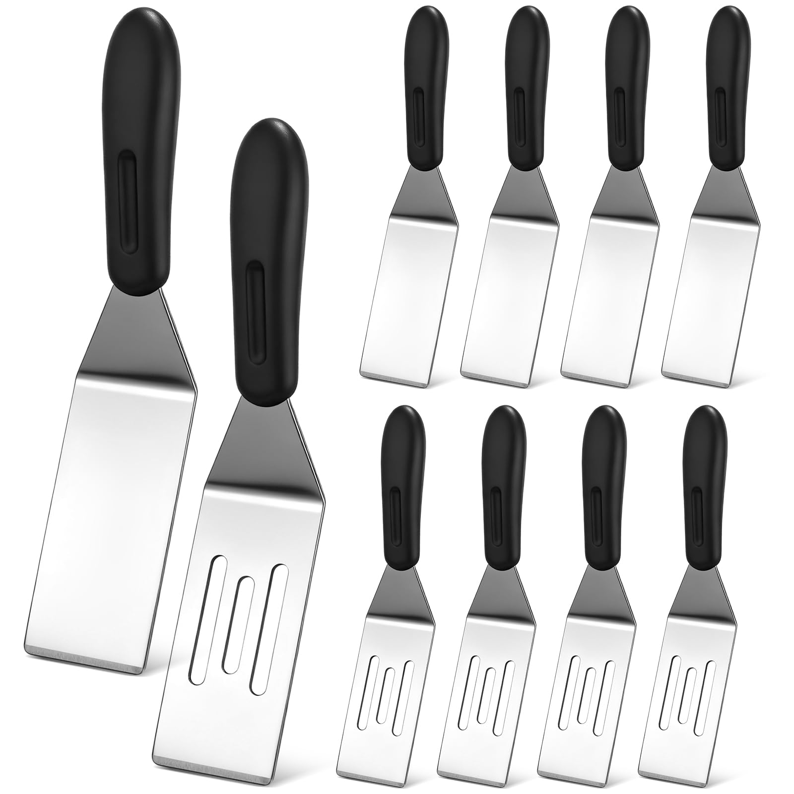 LemonRoad 10 Pcs small metal spatula solid and slotted set front view