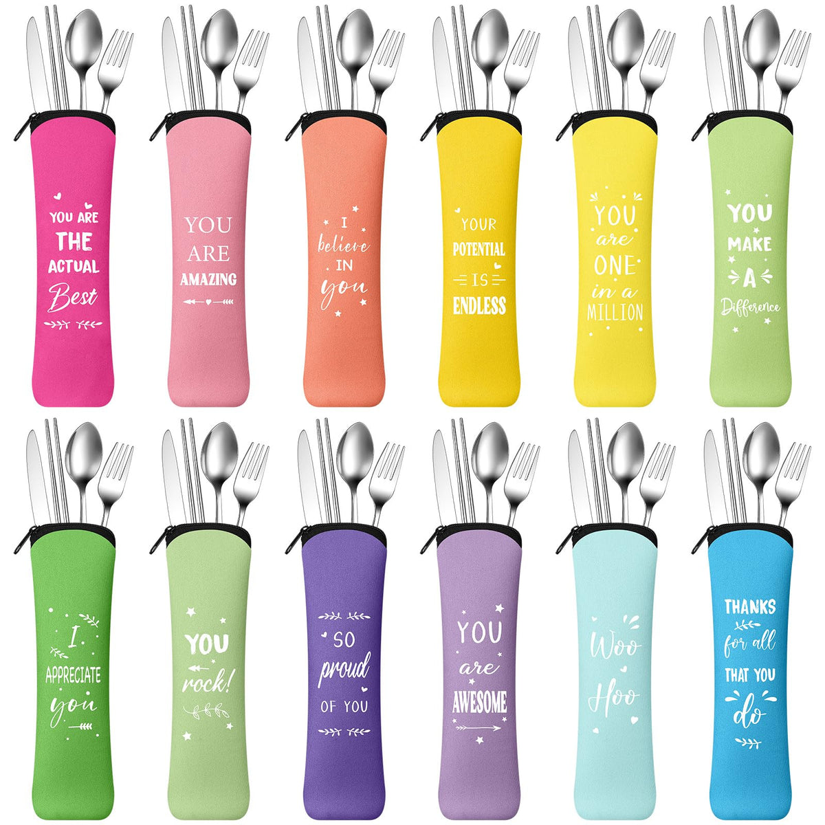 LemonRoad 12 pack reusable flatware with case