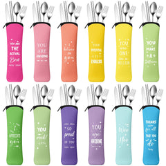 LemonRoad 12 pack reusable flatware with case