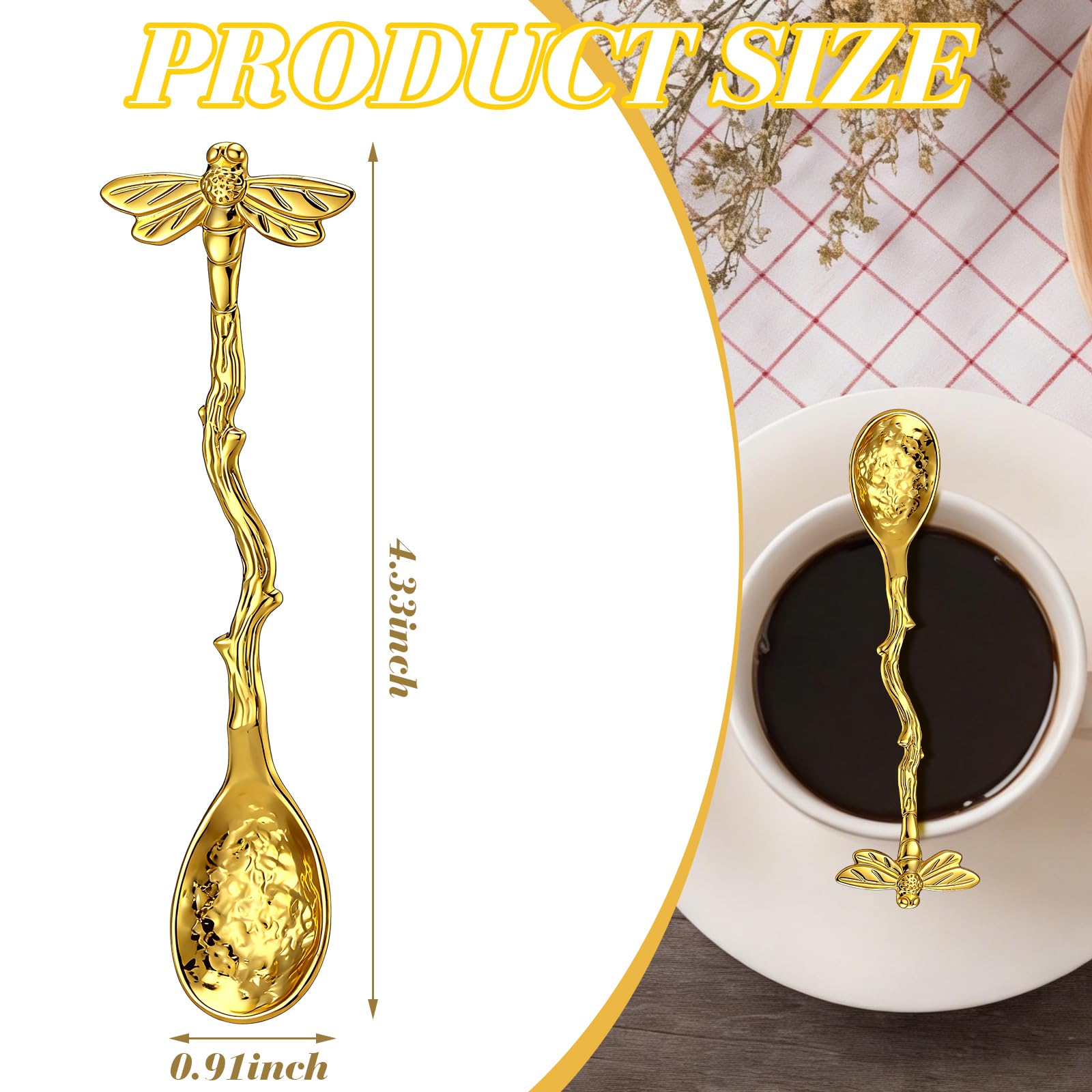 lemonroad gold dragonfly teaspoons 4.33 inch close-up