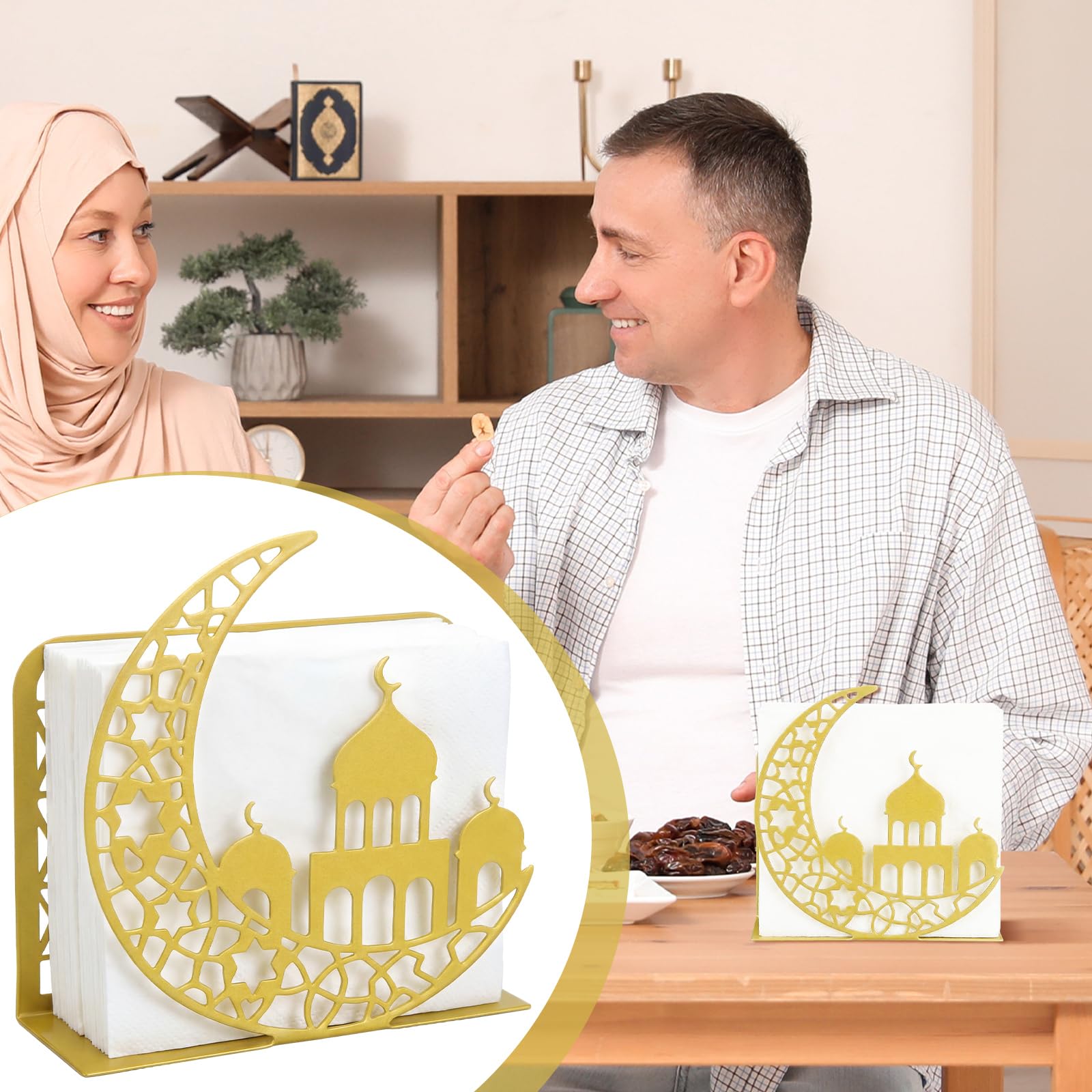 Ramadan decor gold napkin holder on table