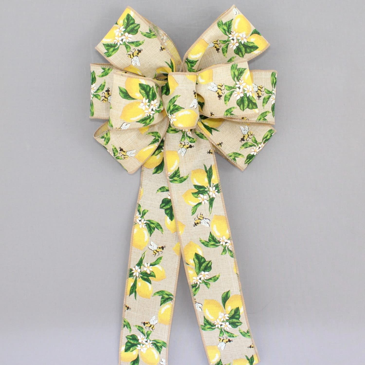 Lemons and bees wreath bow size options display