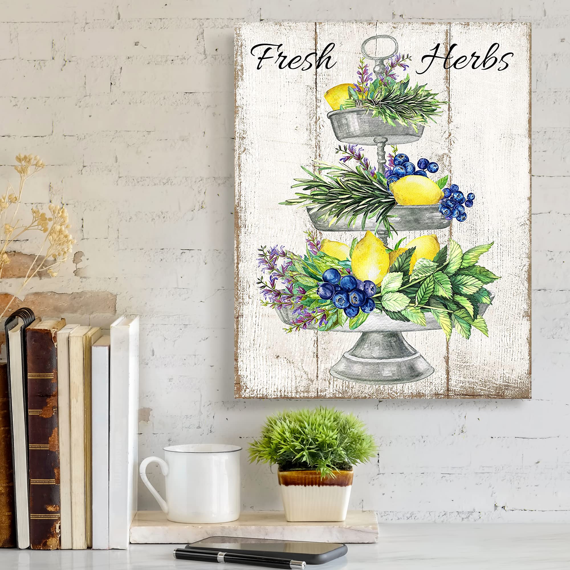 Lemons and Blueberries herbs herb themed wall art close up