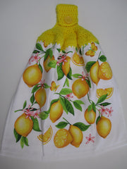 Lemons kitchen towel hanging design with crochet accent