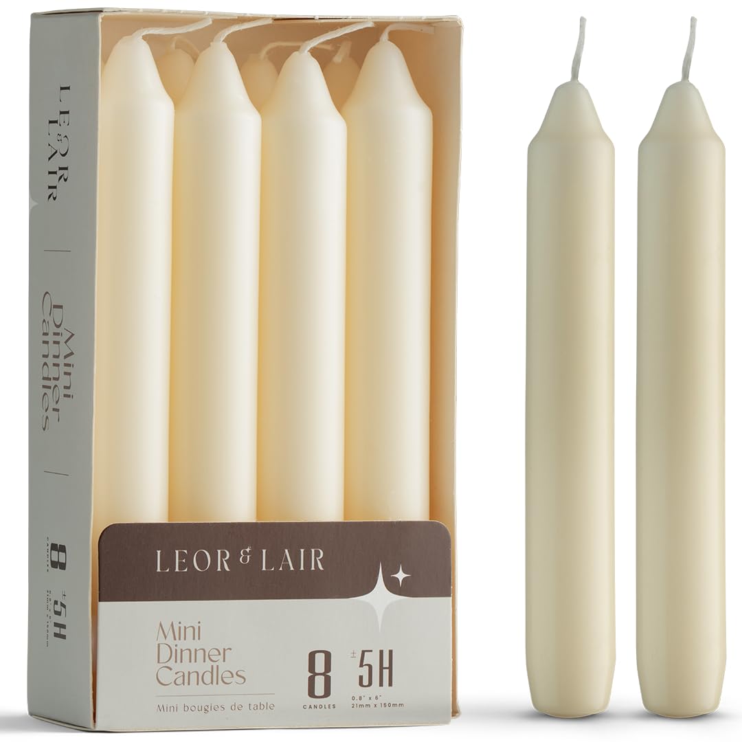 Leor & Lair ivory candlesticks set of 8 with 6 inch taper candles and cotton wick