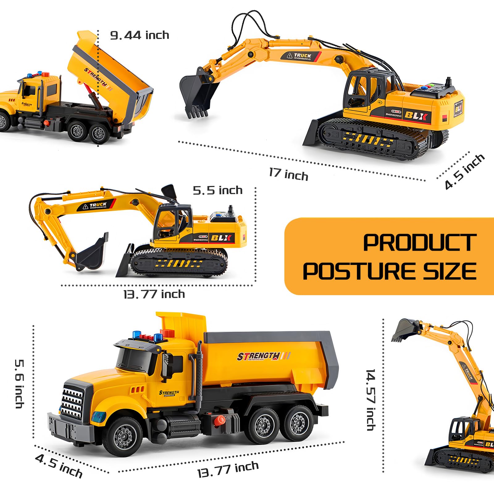 Dump truck with lifting rear bed and lights and sounds