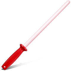 Leriton ceramic sharpening rod closeup with red handle