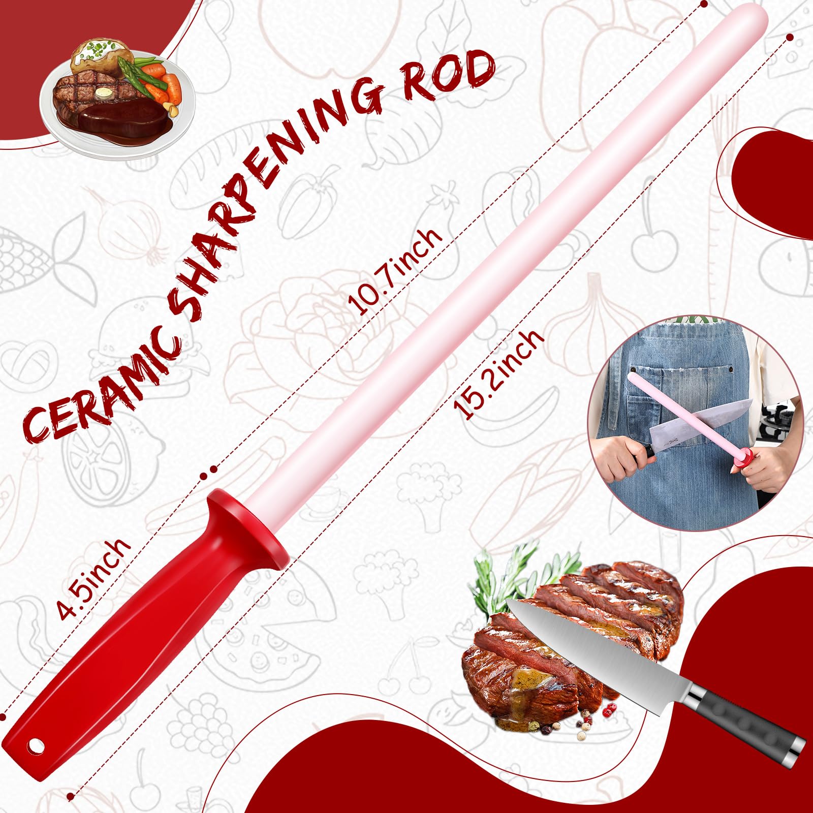 Leriton ceramic sharpening rod 38 cm total length