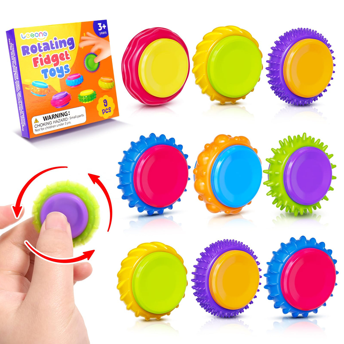 LESONG fidget sensory toys for kids nine pack finger spinner set