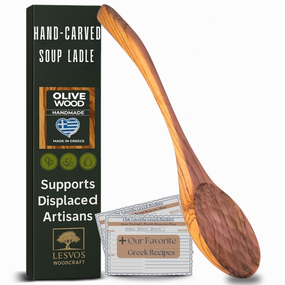 Lesvos Woodcraft olive wood soup ladle extra large 13 inch handmade
