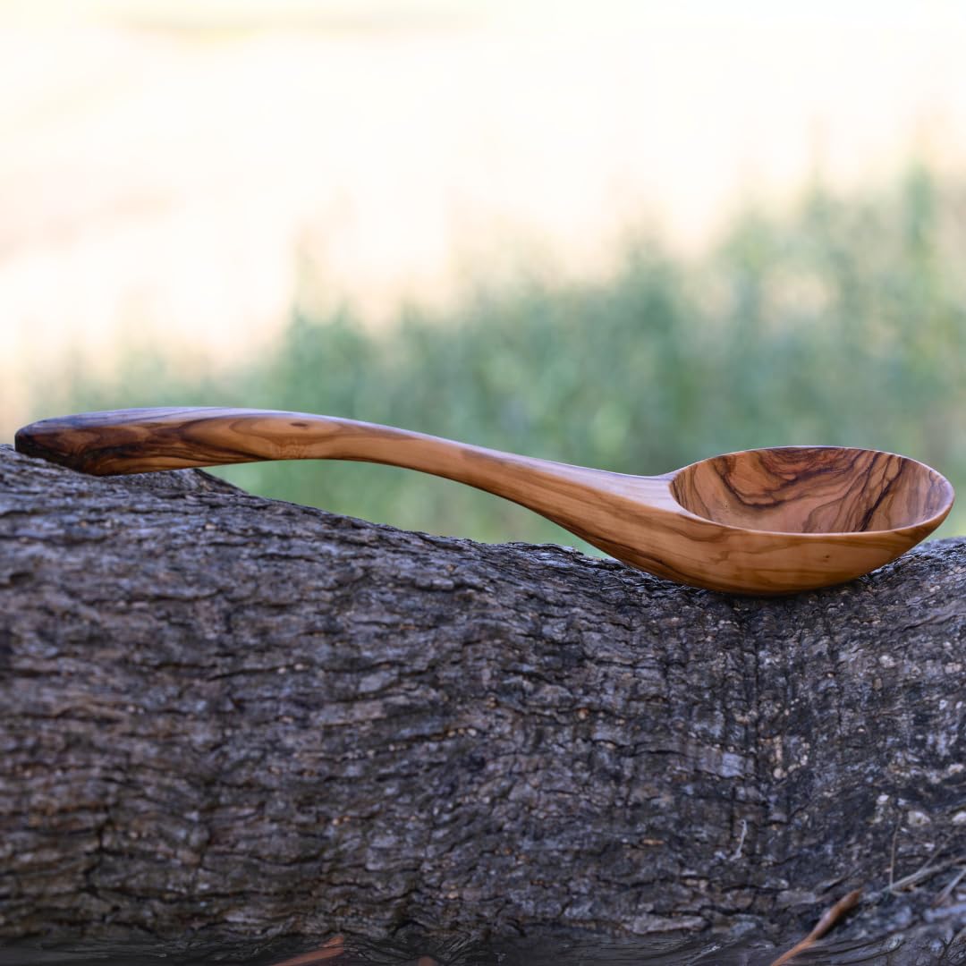 Handcrafted olive wood ladle from Lesvos artisans