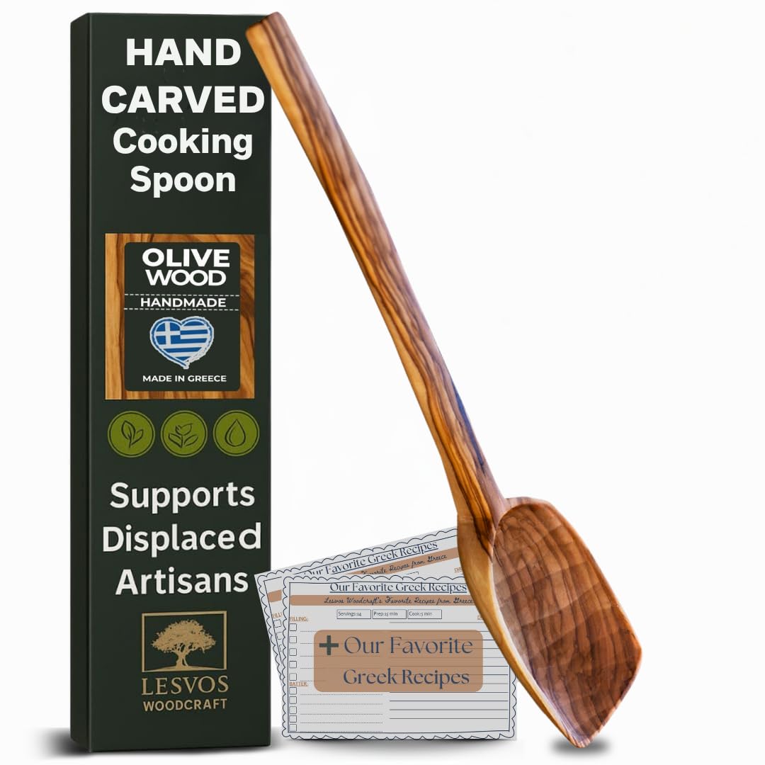 Lesvos Woodcraft olive wood spoon with natural grain