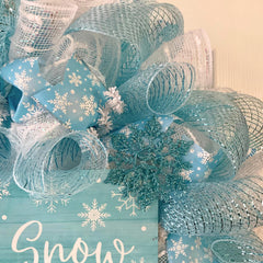 Let It Snow wreath with pale blue iridescent snowflakes