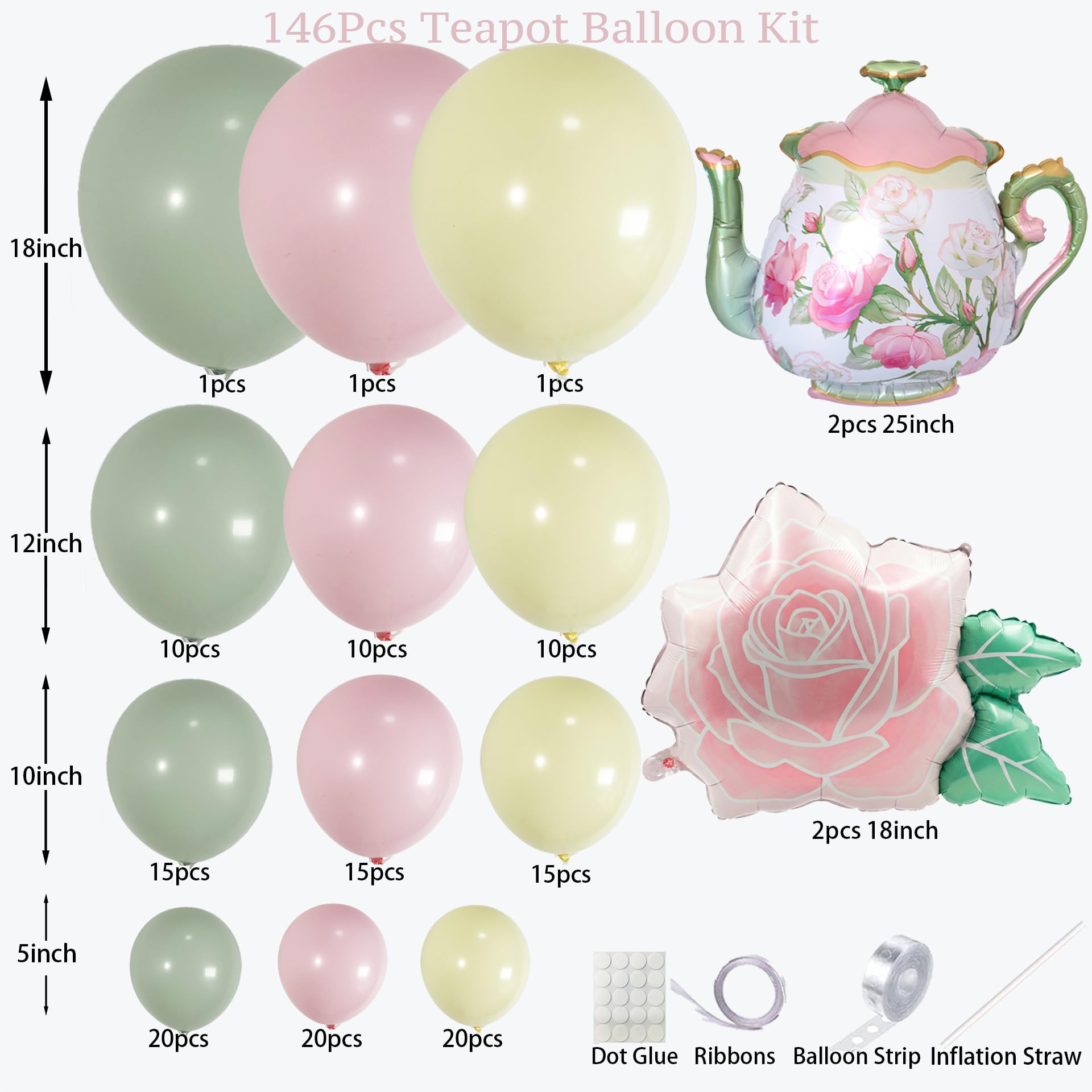 Teapot foil balloons included for Let’s Partea Decor tea party kit