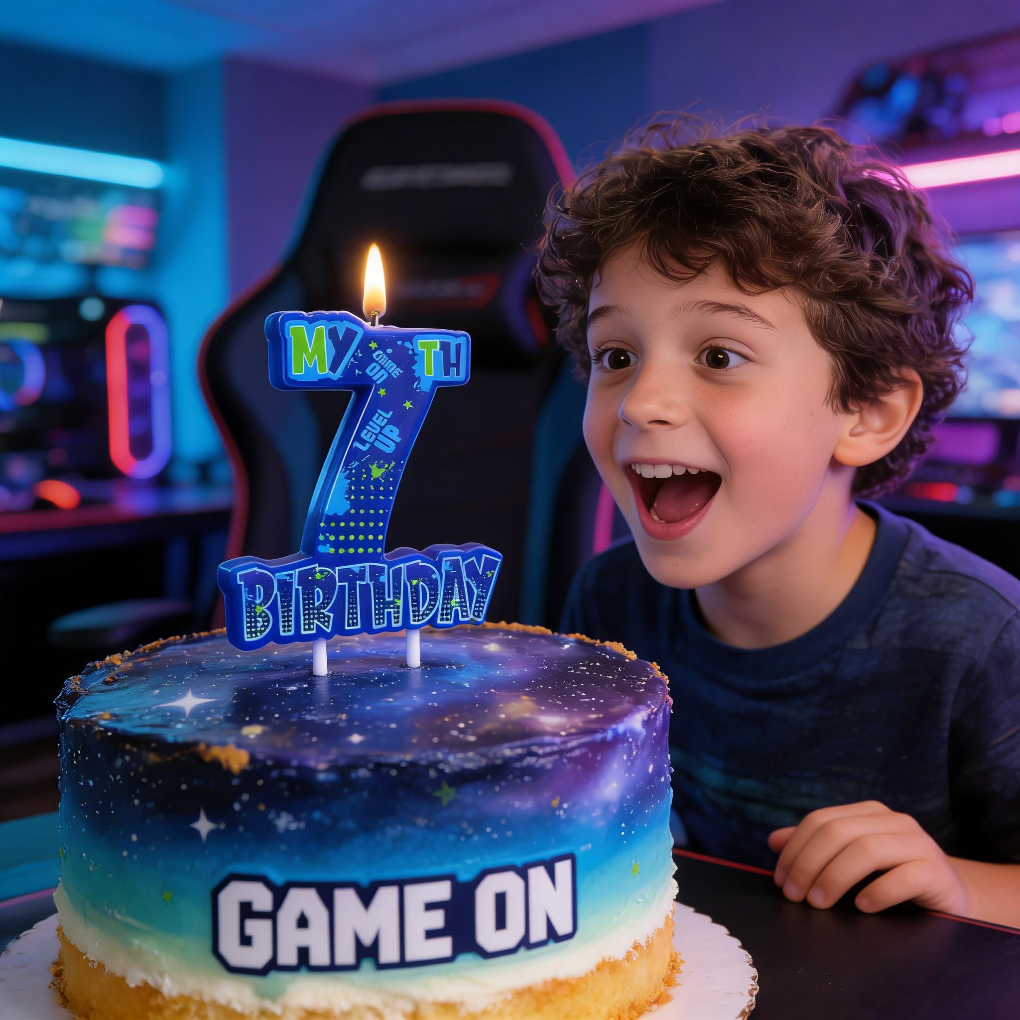 Level Up gamer cake topper for 7th birthday party