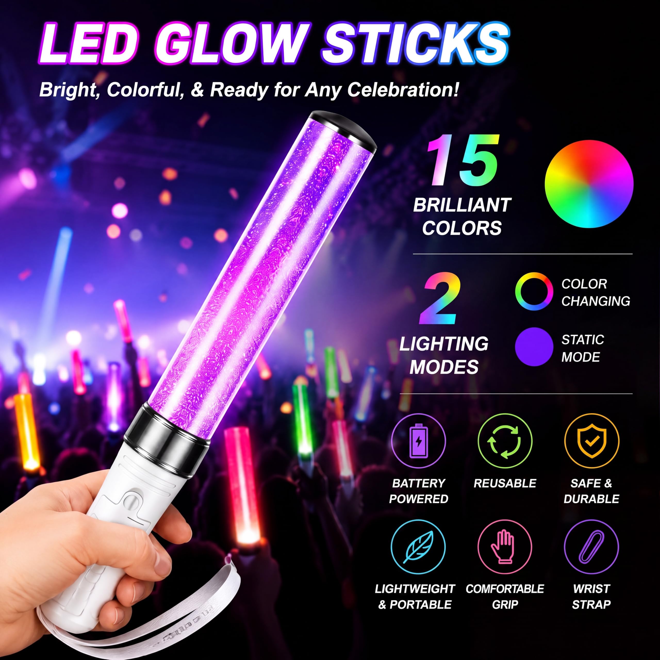 3 W RGB LEDs powered by 3 AAA batteries not included