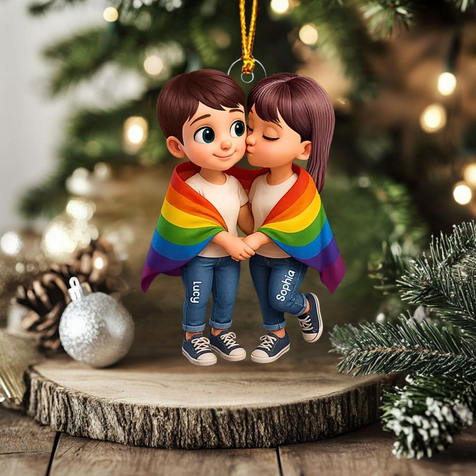 LGBT couples acrylic ornament is durable and lightweight