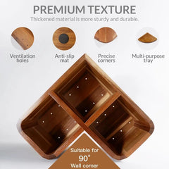 Corner countertop utensil caddy showing natural wood grain